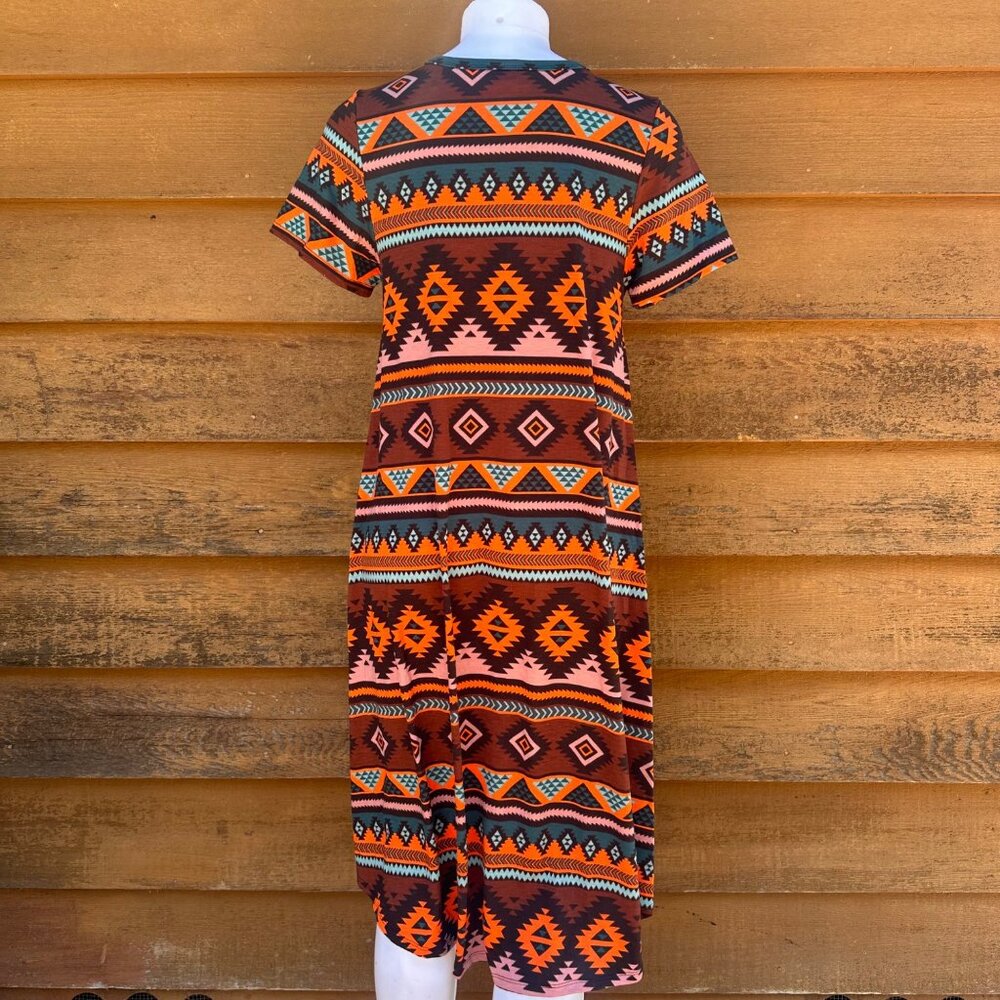 Lularoe Aztec Tribal Print Midi Dress Short Sleeve Made With Stretch Fabric Mult - Picture 4 of 9